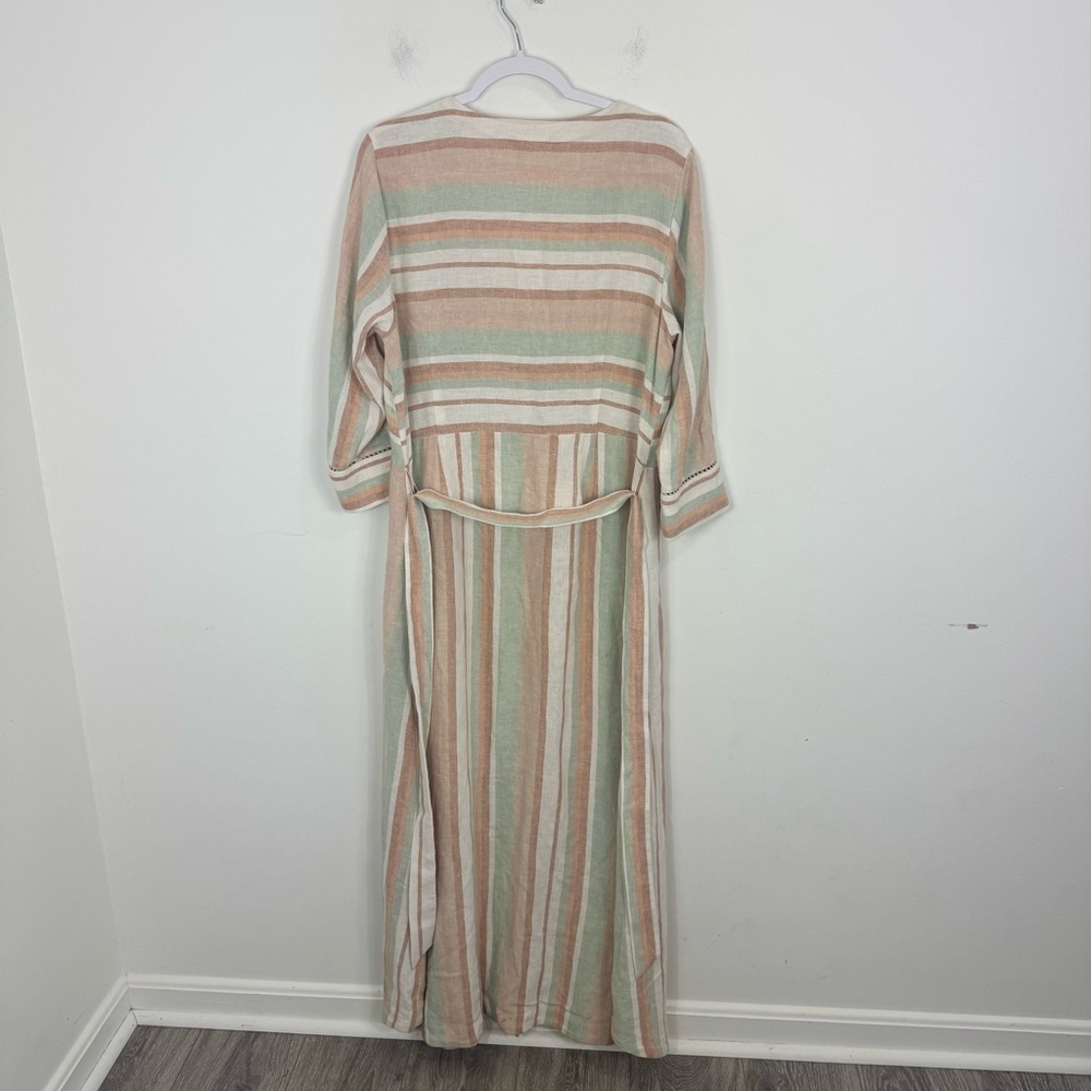 Soft Surroundings Chic Striped Linen Maxi Dress Button Front Relaxed Fit Large - Picture 4 of 12